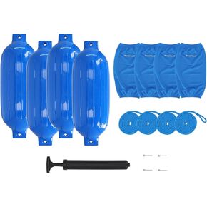 حزمة Rockville Boat Fender مقاس 10 × 30 بوصة مصدات بحرية مع أغطية وخطوط قفص الاتهام ومضخة in Kuwait
