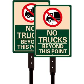 2 Pack No Trucks Beyond This Point Sign - 10" x 14" Reflective Aluminum Signs with 34.6" Metal Stakes, Rust-Free, UV & Weatherproof No Trucks Sign for Driveways, Private Roads, and Outdoor Use in Kuwait