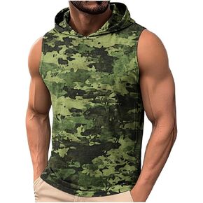 Camo Sleeveless Hoodies for Men Workout Hooded Tank Tops Gym Athletic Muscle Shirts Summer Hoodies Shirts in Kuwait