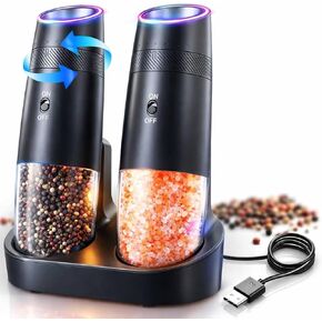 Electric Salt and Pepper Grinder Set, Rechargeable Automatic Gravity Grinder, Adjustable Coarseness, LED Light, One Hand Operation, Modern Kitchen Set – SAVAFI in Saudi Arabia