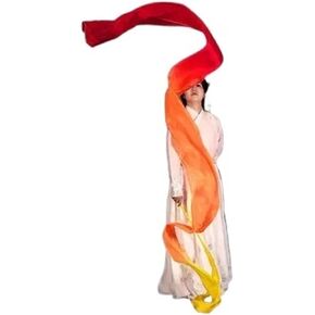 Streamer with Rods Gradient Belly Dance Throwing Streamers Colorful Stage Performance Real Silk Ribbon Sticks 4M Length 5 Colors Throw Streamers(Color-5) in Kuwait