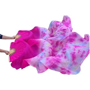 النساء المشجعين الرقص الشرقي 1 زوج التدرج اللون الحرير المشجعين راقصة ممارسة مرحلة الأداء الحرير الحقيقي المشجعين التعادل صبغ الحرير المشجعين للرقص in Kuwait