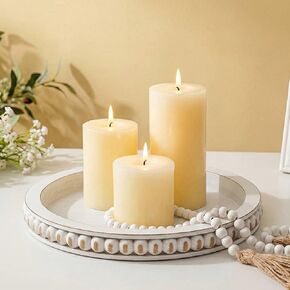 Hanobe Round Wooden Tray Decor: Decorative Candle Plate Holder Tray for Coffee Table - Rustic Farmhouse Table Centerpiece for Home Living Room Kitchen Corner Organizer in Kuwait