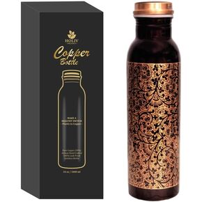 34oz Pure Copper Water Bottle - Handcrafted Diamond Texture Ayurvedic Vessel for Drinking - Leakproof & Jointless - Improve Wellness & Enjoy Natural Health Benefits Daily in Saudi Arabia