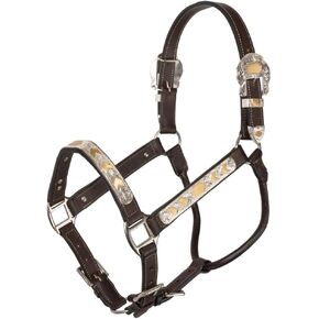 شنايدرز فينيكس سيلفر شو هالتر للخيول ذات الرصاص - ملطخ قليلاً | لهجات جنوب غربية من الفضة والذهب محفورة يدويًا | جلد أرجنتيني ناعم ملائم بشكل مريح | اللون زيتي غامق | حجم الحصان الكامل in Kuwait