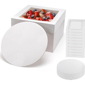 15Pcs 12x12x8 Inch Tall Cake Boxes with Clear Window & Cake Boards - Sturdy White Bakery Boxes with Scalloped Edge for Layer, Wedding, Birthday Cakes - Secure Transport for Professional & Home Bakers in Saudi Arabia