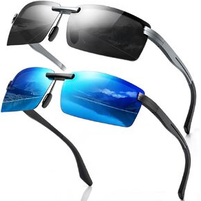 Semi-rimless Men's Polarized Sunglasses, Sporty Wrap Around Al-Mg Frame, High Scratch/Seawater/Oil Resistant in Kuwait