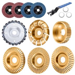 14Pcs Wood Carving Disc Set for 4" & 4-1/2" Angle Grinder, Woodworking Grinding Wheels Kit with 7/8"-5/8" Arbor, Woodworking Grinder Attachment for Cutting, Grinding, Shaping, Sanding in Kuwait