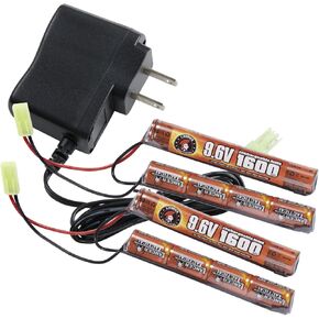 Lancer Tactical Airsoft RC Battery Charger and 9.6V NiMH 1600mAh x2 Rechargeable Butterfly Battery Pack with Mini Tamiya Connector for AEGs in Kuwait
