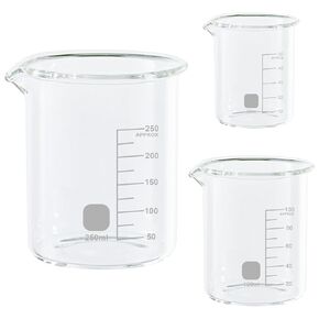 Glass Measuring Beaker Set, 3.3 Borosilicate Beaker with Printed Graduation Lab Glassware, for Laboratories, Classrooms or Home - 50ml 100ml 250ml in Kuwait