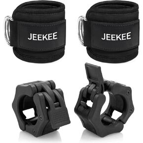 JEEKEE Olympic Barbell Clamps 2 بوصة سريعة الإصدار (زوج) + أشرطة الكاحل لآلة الكابلات (عبوتان)، ومشابك شريط الوزن ومجموعة أشرطة الساق من أجل ركلات الغلوت، وتمارين الصالة الرياضية المنزلية، أسود in Kuwait