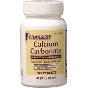Pharbest Calcium Carbonate Antacid and Calcium Supplement 10 Grains - 100 Tablets by HARBEST in Saudi Arabia