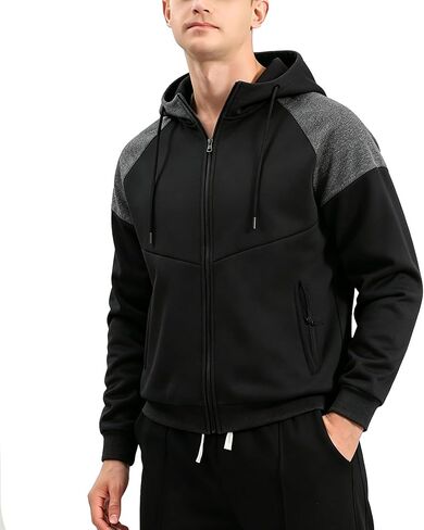 SHAGGA Zip Up Hoodie Men Fleece-Lined Pullover Patchwork Thermal Full-Up Sweatshirts Warmtrack Jacket With Zip in Saudi Arabia