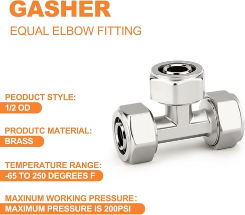 GASHER 1PCS 1/2" Air Line Tee Compressed Air Fittings, Brass-Nickel Plated T Air Hose Fittings in Saudi Arabia