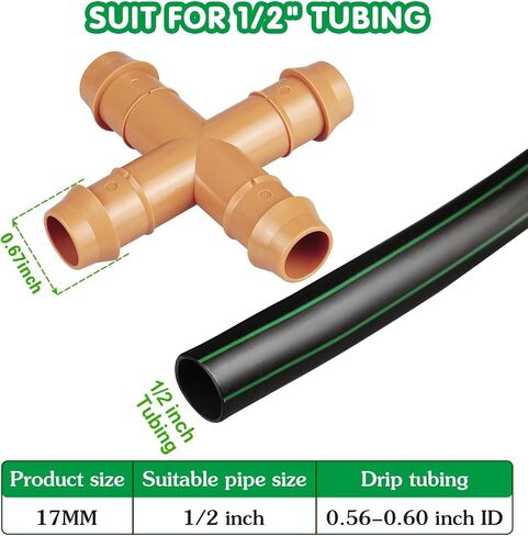 12-Pack Drip Irrigation Barbed Cross Connectors, 1/2 Inch Drip Line 4 Way Couplings for 1/2" Drip Irrigation Tubing, Barbed 4-Way Connectors for Drip Irrigation Watering System in Saudi Arabia