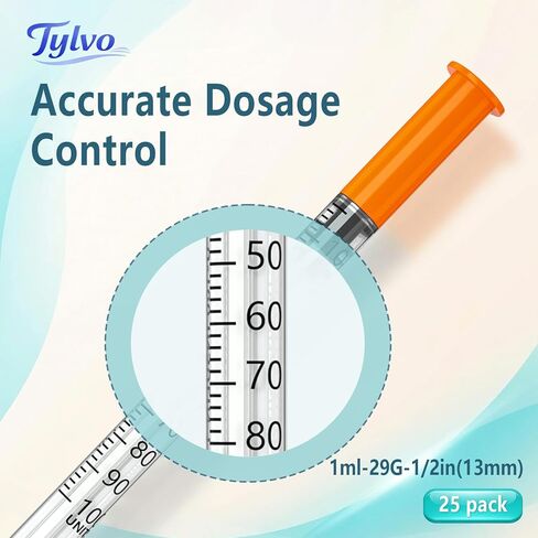 1mL Syring 29G 1/2 Inch, Lab Refilling Supplies, Industrial Measurement, Individually Wrapped, Pack of 25 in Saudi Arabia