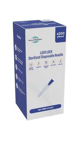 إبرة Luer Lock للاستعمال مرة واحدة، مختومة بشكل فردي، صحية ومغلفة بالبثور (200 قطعة) (30 جرام 38 مم (1.5 بوصة)) in Kuwait
