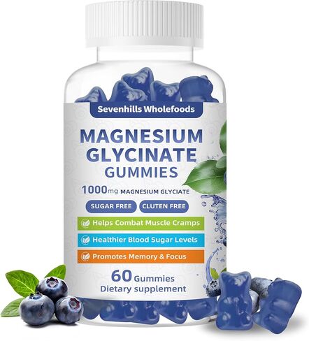 Magnesium Glycinate Gummies 1000mg - Sugar Free Magnesium Potassium Supplement for Relaxation, Calm, Stress Relief, and Sleep Support for Adults & Kids - 60 Raspberry Gummies in Kuwait