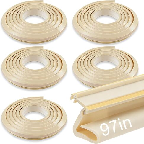 Yuntau 5 Pack 97 Inch Rubber Weather Stripping Seal for Kerf Channel Doors, White Door Seal for Top & Sides, Blocks Wind, Water, Rain & Dust, Easy Slotted Installation in Saudi Arabia