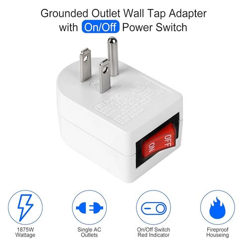 VSEER Grounded Outlet with ON Off Switch, Wall Tap Adapter Single Outlet Power Switch 15A 1875W/3 Prong Plug Switch in White, ETL Listed (1 Pack) in Saudi Arabia