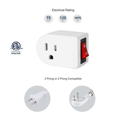 VSEER Grounded Outlet with ON Off Switch, Wall Tap Adapter Single Outlet Power Switch 15A 1875W/3 Prong Plug Switch in White, ETL Listed (1 Pack) in Saudi Arabia