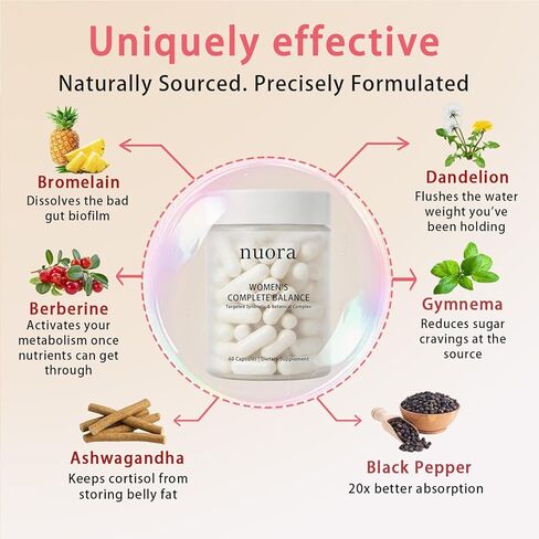 Nuora Gut Ritual Capsules for Women's Gut Health, Gut Biofilm Probiotic Ritual with Berberine, Promotes Metabolism and Gut Balance, Vegan, Non-GMO, 60 Capsules in Saudi Arabia