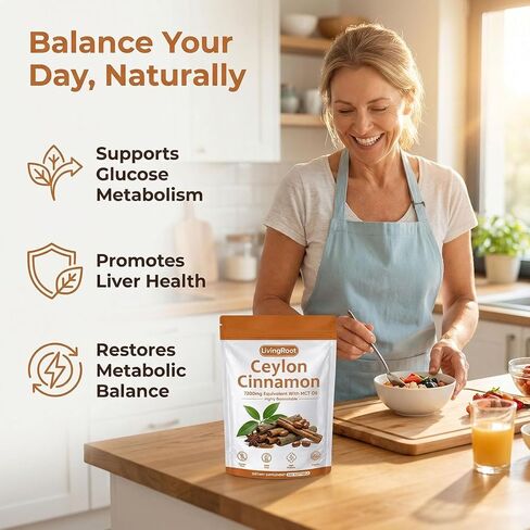 القرفة السيلانية من Living Root - 300 كبسولة هلامية 7200 مجم مكافئة لزيت MCT، مكمل مسحوق القرفة السيلانية العضوي من Livingroot لدعم عملية التمثيل الغذائي ووظيفة الكبد والطاقة (1) in Saudi Arabia
