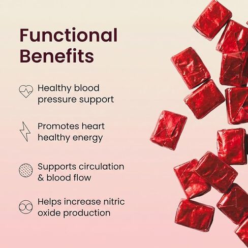 Beet Root Chews - Nitric Oxide Supplement with 500mg Beetroot, 100mg CoQ10 & 150mg Grape Seed Extract - Supports Healthy Circulation & Natural Energy - Pomegranate Berry Flavor, 60 Chews in Saudi Arabia
