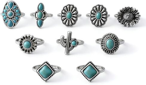 Turquoise Ring Set for Women Silver Western Stackable Knuckle Rings in Kuwait