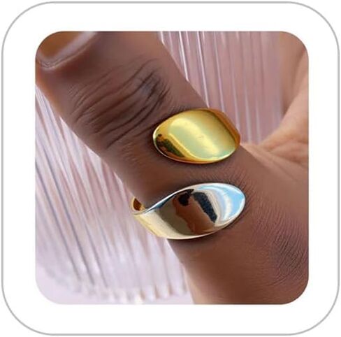 Chunky Gold Rings for Women Non Tarnish 18K Plated Real Gold Stainless Steel Thumb Ring Two Tone Ring Sets Stackable Open Rings Anillos Para Mujer Prom Costumes Jewelry Accessories in Saudi Arabia