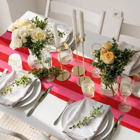 JarThenaAMCS Ruffle Table Runner Boho Pink Red Striped Rectangle Decorative Table Decoration for Farmhouse Home Kitchen Baby Bridal Shower Wedding Party Decor, 12 x 71 Inch in Saudi Arabia
