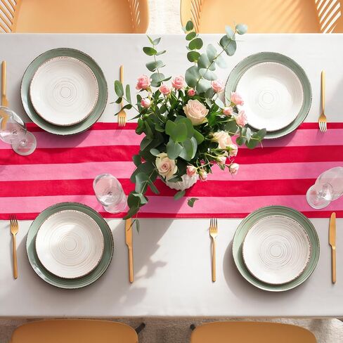 JarThenaAMCS Ruffle Table Runner Boho Pink Red Striped Rectangle Decorative Table Decoration for Farmhouse Home Kitchen Baby Bridal Shower Wedding Party Decor, 12 x 71 Inch in Saudi Arabia