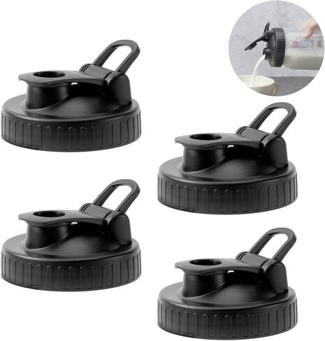 FyndraX Pour Spout Lids for Ball Regular Mouth Mason Jars, Airtight Canning Jar Flip Cap Top Lid for Drinking, Salad, Dressing Pouring, Leak-Proof, Black Pack of 4 in Saudi Arabia