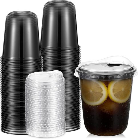 Baderke 50 Pcs Round Bottom Plastic Cups with Sip Lids Clear Disposable Iced Coffee Cups for Smoothie Cold Beverage Coffee Shops and Party Catering(16 oz,Clear) in Saudi Arabia