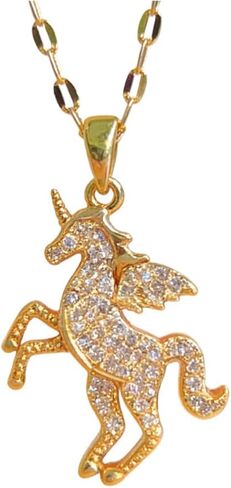 Unicorn Necklace For Women Men Stainless Steel 18k Gold Plated Anime Animal Unicorn With Wings Pendant Necklace 20inch Chain Non Tarnish Jewelry Easter Mother's Day Gift For Mom Niece in Saudi Arabia