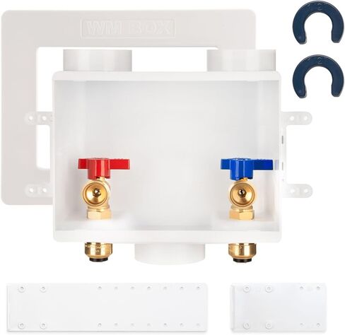 Washing Machine Outlet Box, with Stainless Steel Water Hammer Arrestor, 1/2 Inch Push Fit-3/4 Inch MHT, with Center Drain, Washer Faucet Recessed Box, Laundry Washer Valve Outlet Box in Saudi Arabia