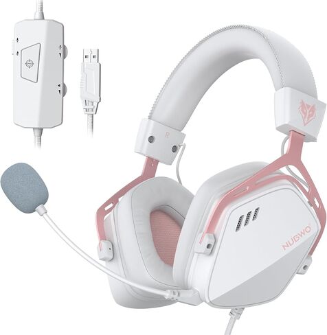 NUBWO HG03 USB Gaming Headset with 7.1 Surround and FPS Sound, Wired Headphones with Noise Canceling Mic, Comfortable Design for PC, Laptop - White Mist in Saudi Arabia