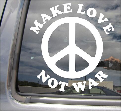 رمز علامة السلام Make Love Not War - خوذة الدراجة النارية للسيارات والشاحنات وقبعة صلبة للسيارات والكمبيوتر المحمول وملصق حائط من الفينيل لنافذة المتجر 09019 in Kuwait