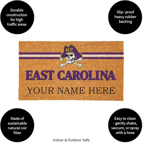 Team Sports America NCAA East Carolina University College Personalized Coir Door Mat, 18 x 30 Inches Custom Name Doormat, Front Door Welcome Mats in Saudi Arabia