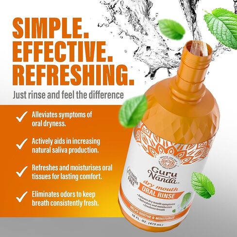 GuruNanda Dry Mouth Mouthwash – Helps Relieve Dry Mouth & Moisturize Oral Tissues – Alcohol-Free, Gentle Hydration Oral Rinse – Fresh Mint, 16 oz in Kuwait