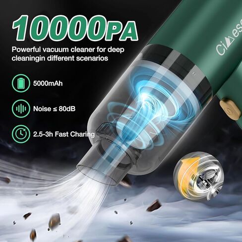 Car Vacuum Portable 4 in 1 Vacuum Cleaner 12000Pa Mini Handheld Vacuum Cordless Rechargeable 120W High Power Vacuum Cleaner & Air Duster Multi-Nozzles for Car Home Office Pet(Green) in Saudi Arabia