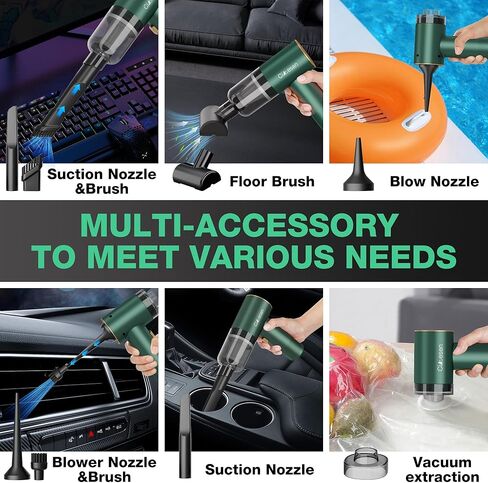 Car Vacuum Portable 4 in 1 Vacuum Cleaner 12000Pa Mini Handheld Vacuum Cordless Rechargeable 120W High Power Vacuum Cleaner & Air Duster Multi-Nozzles for Car Home Office Pet(Green) in Saudi Arabia