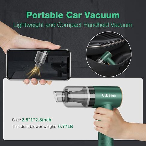 Car Vacuum Portable 4 in 1 Vacuum Cleaner 12000Pa Mini Handheld Vacuum Cordless Rechargeable 120W High Power Vacuum Cleaner & Air Duster Multi-Nozzles for Car Home Office Pet(Green) in Saudi Arabia