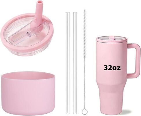 مجموعة غطاء بديل متوافق مع حذاء HydroJug Traveler Plus Slicone سعة 32oz وقش بديل مناسب لزجاجات Hydrojug (وردي، 32oz) in Kuwait