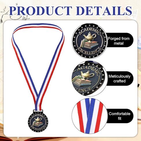 Gerrii 24 Pcs Academic Excellence Award Medals Bulk Graduation Medallion with Neck Ribbon for Students Graduation Party Favors Supplies in Saudi Arabia