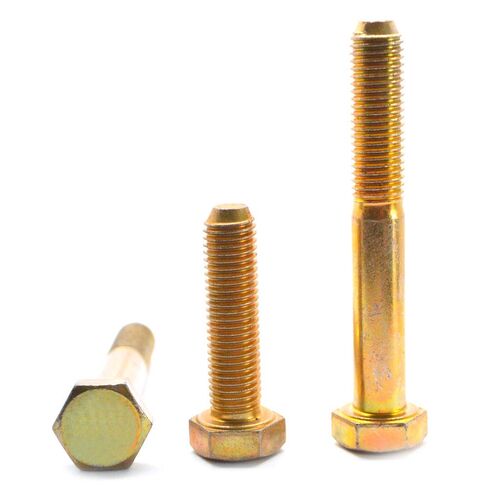 5/8"-11 x 2 1/2" Hex Bolts, Grade 8, Yellow Zinc-Plated Finish Bake Finish, Coarse Threads, Partially Threaded, Made in USA, 5 Pack in Saudi Arabia