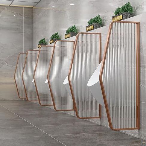 Men's Wall-Mounted Urinal - Stainless Steel Privacy Partitions for Bars, Hotels, Malls - Set of 4, Tempered Glass Baffle, Black - Ideal for Enhanced Privacy Solutions in Saudi Arabia