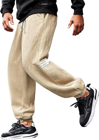 Men's Corduroy Joggers with Elastic Waist & Drawstring - Tapered Casual Pants Comfort Fit​ in Saudi Arabia