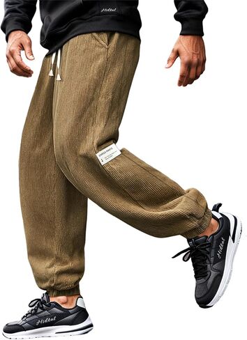 Men's Corduroy Joggers with Elastic Waist & Drawstring - Tapered Casual Pants Comfort Fit​ in Saudi Arabia