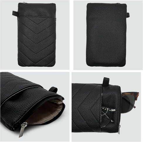 Double Eyeglasses Pouch with Zipper Closure,Soft Leather Sunglass Organizer Pouch,Portable Eyeglasses Case for Men,Women in Saudi Arabia
